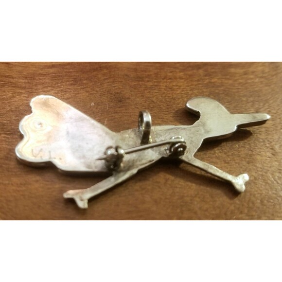 Zuni Native American Sterling Silver Turquoise Coral Roadrunner Brooch Pendant - Picture 3 of 3